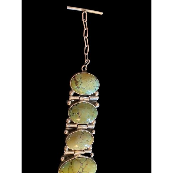 Vintage Green Turquoise Sterling Bracelet by Navajo Artist Benny Pinto - Picture 9 of 10